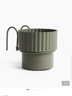 H&M Olive Green Ribbed Ceramic Planter with Handle